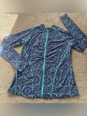 Coolibar Ruched Full Zip Mock Neck UPF 50+ Rash Guard Woman’s  Sz L